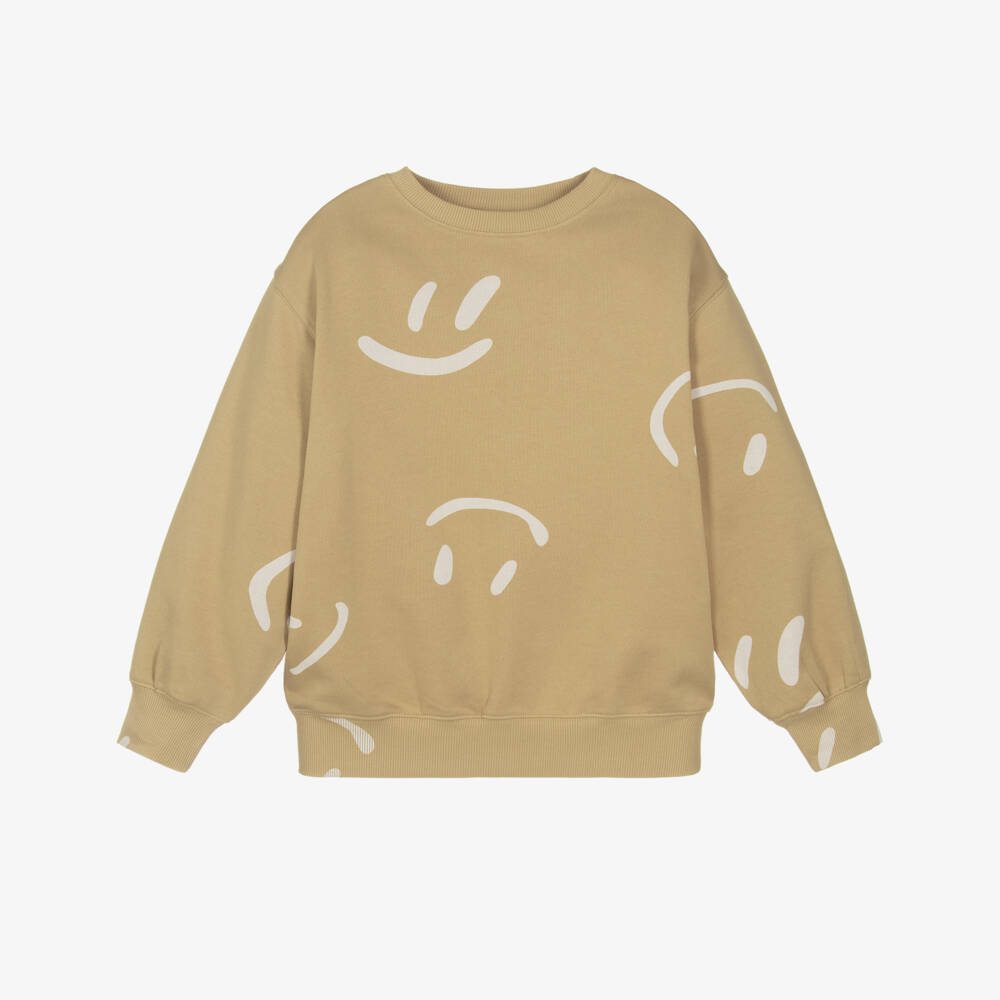 Molo-سويتشيرت قطن بوجوه مبتسمة لون بيج للأولاد | Childrensalon