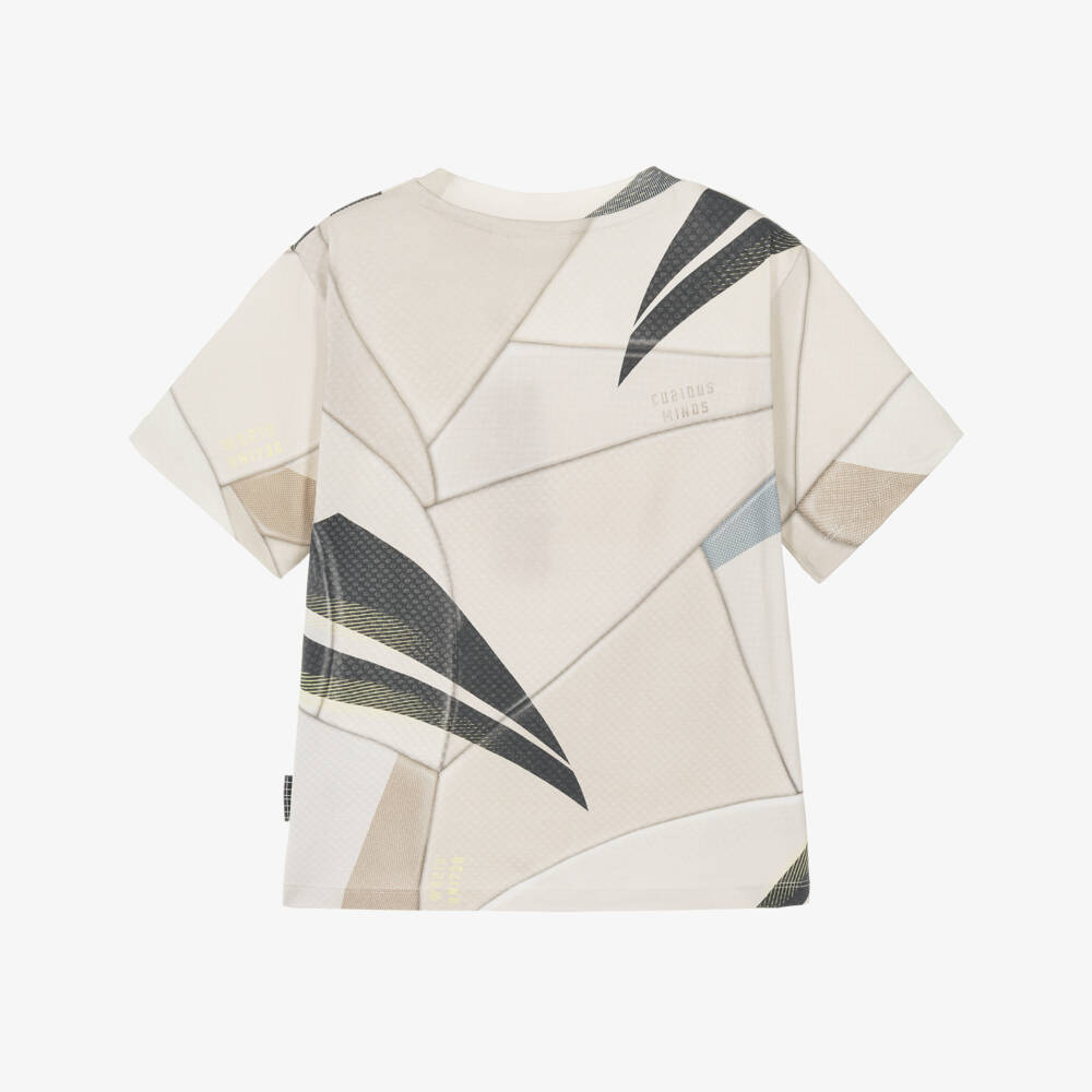 Molo-Boys Beige Cotton T-Shirt with Abstract Football Print | Childrensalon