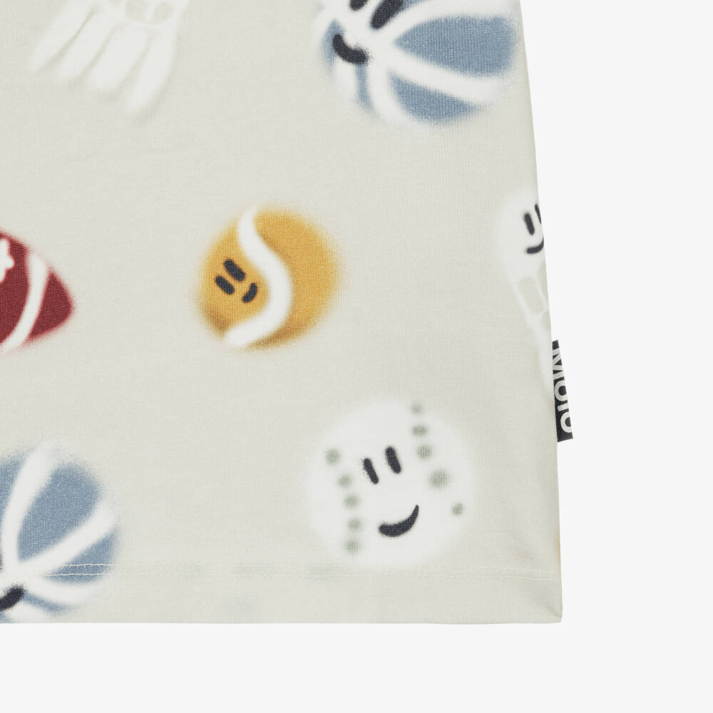 Molo-Boys Beige Cotton T-Shirt With Sport Ball Graphics | Childrensalon