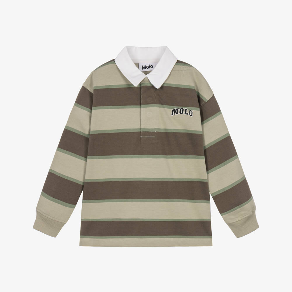 Molo-Boys Beige & Green Striped Rugby Shirt | Childrensalon