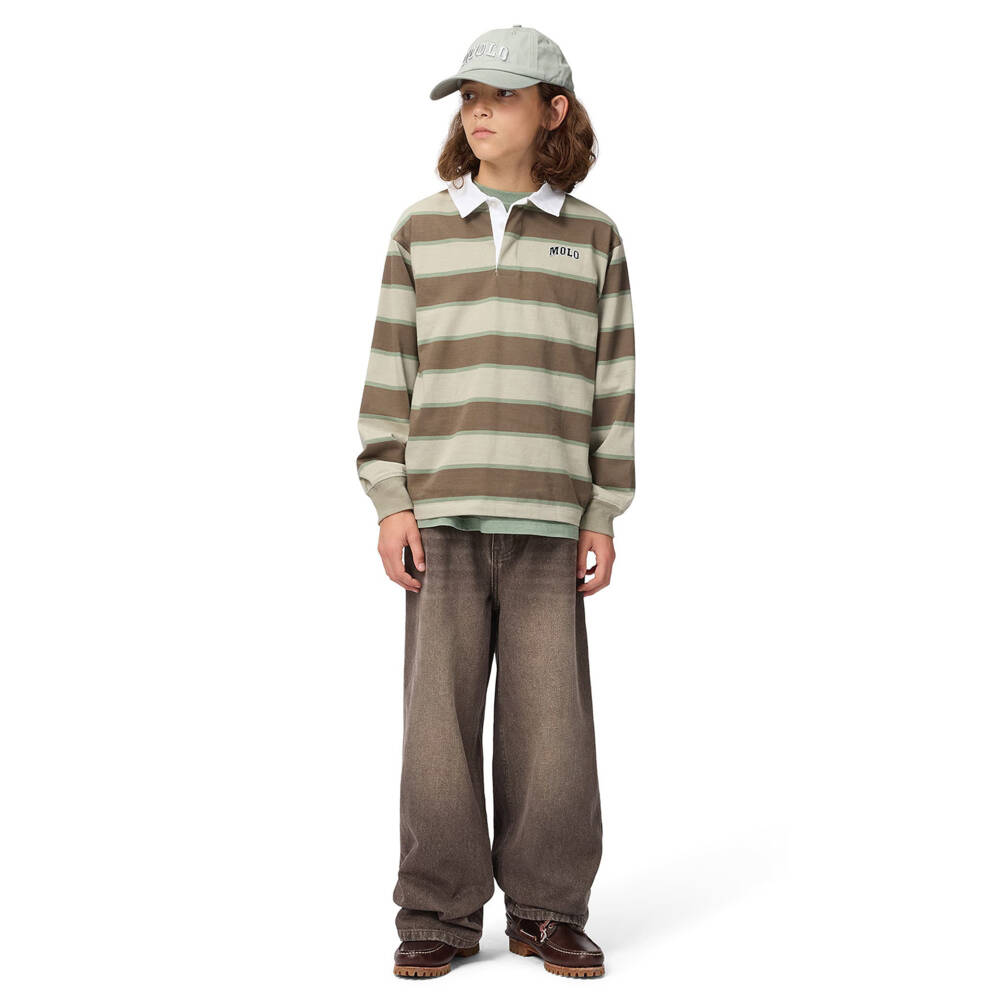 Molo-Boys Beige & Green Striped Rugby Shirt | Childrensalon