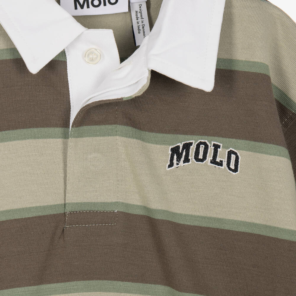 Molo-Boys Beige & Green Striped Rugby Shirt | Childrensalon