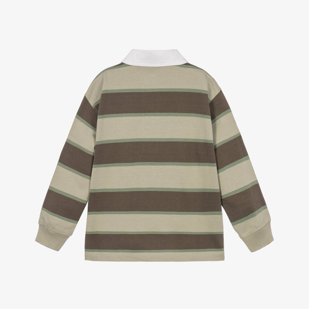 Molo-Boys Beige & Green Striped Rugby Shirt | Childrensalon