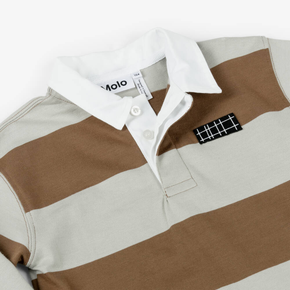 Molo-Boys Beige & Grey Stripe Rugby Shirt | Childrensalon