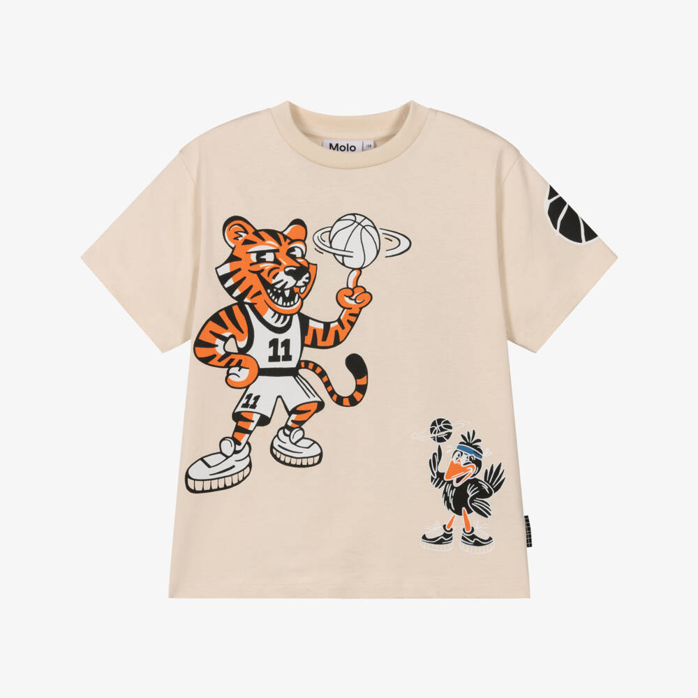 Molo-Boys Beige Organic Cotton Basketball T-Shirt | Childrensalon