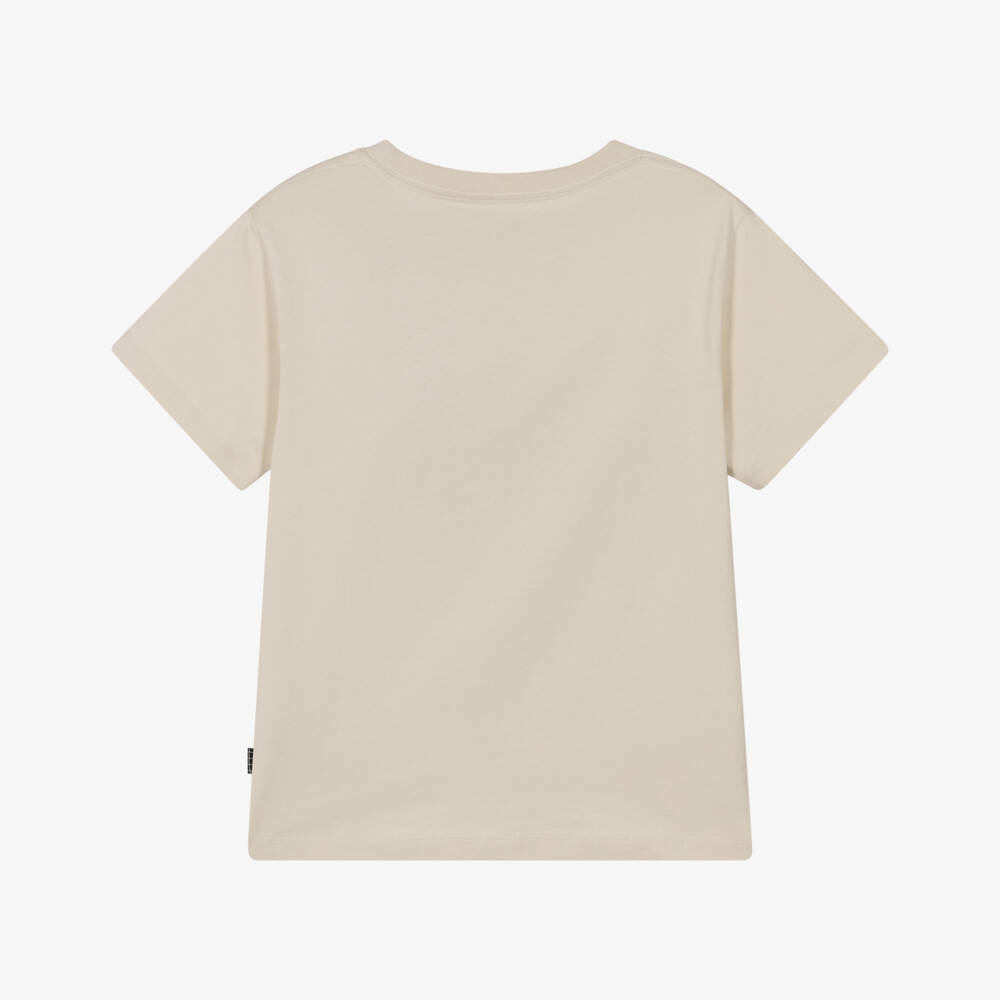 Molo-Boys Beige Organic Cotton T-Shirt with Palm Tree Face | Childrensalon