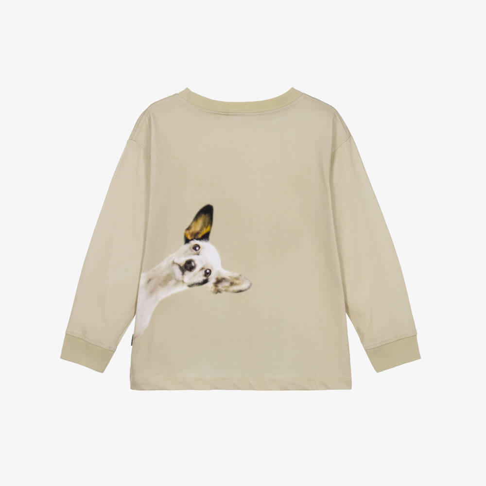 Molo-Boys Beige Organic Cotton Top with Dog Prints | Childrensalon