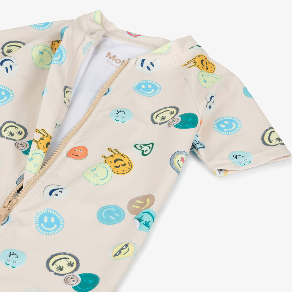Molo-Boys Beige Smiley Face Sun Suit (UPF50+) | Childrensalon
