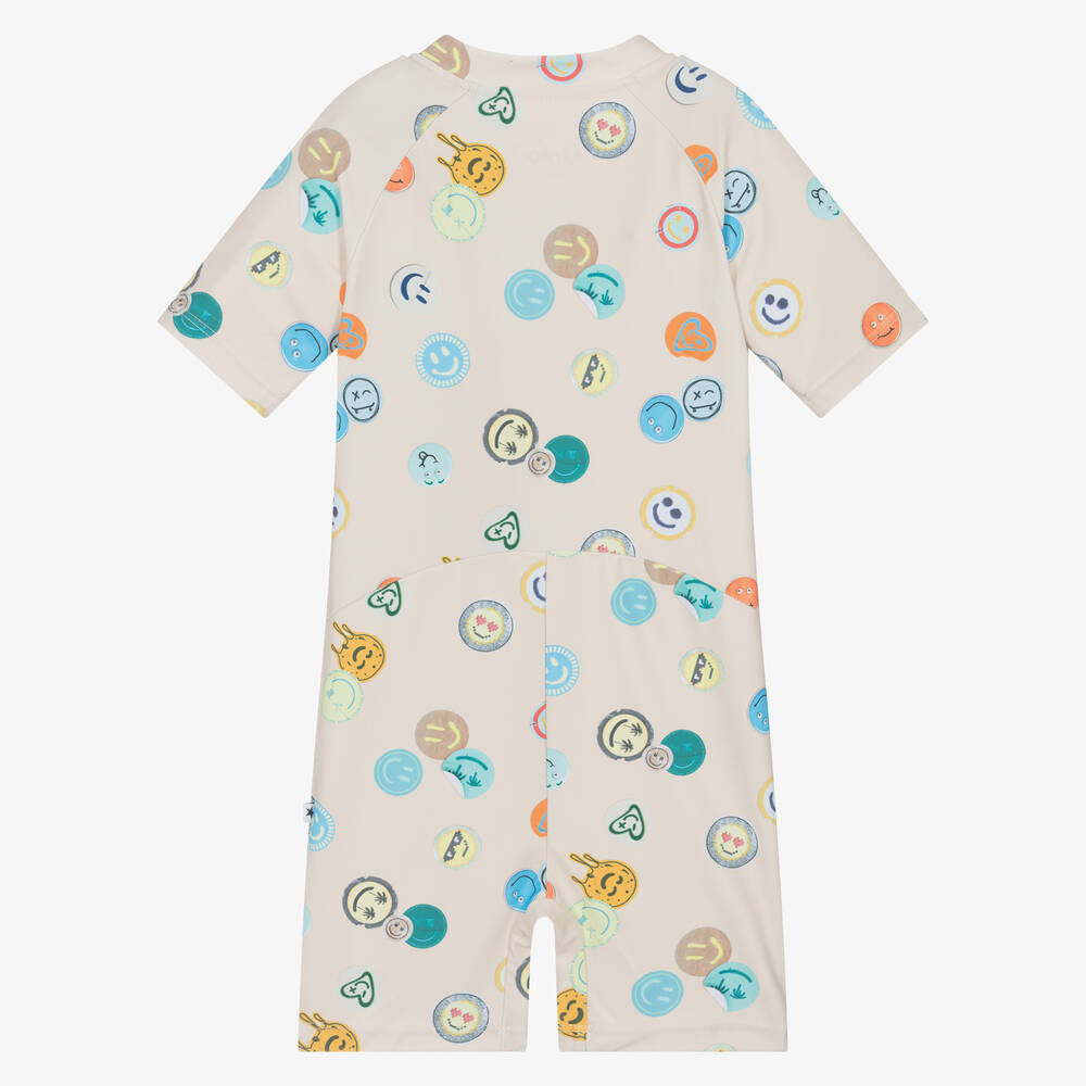 Molo-Boys Beige Smiley Face Sun Suit (UPF50+) | Childrensalon