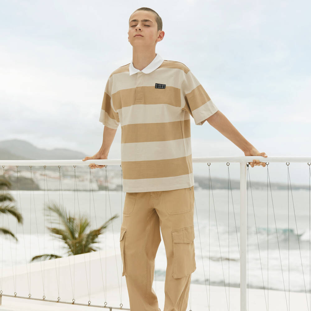Molo-Рубашка регби бежевая в полоску из хлопка для мальчиков | Childrensalon