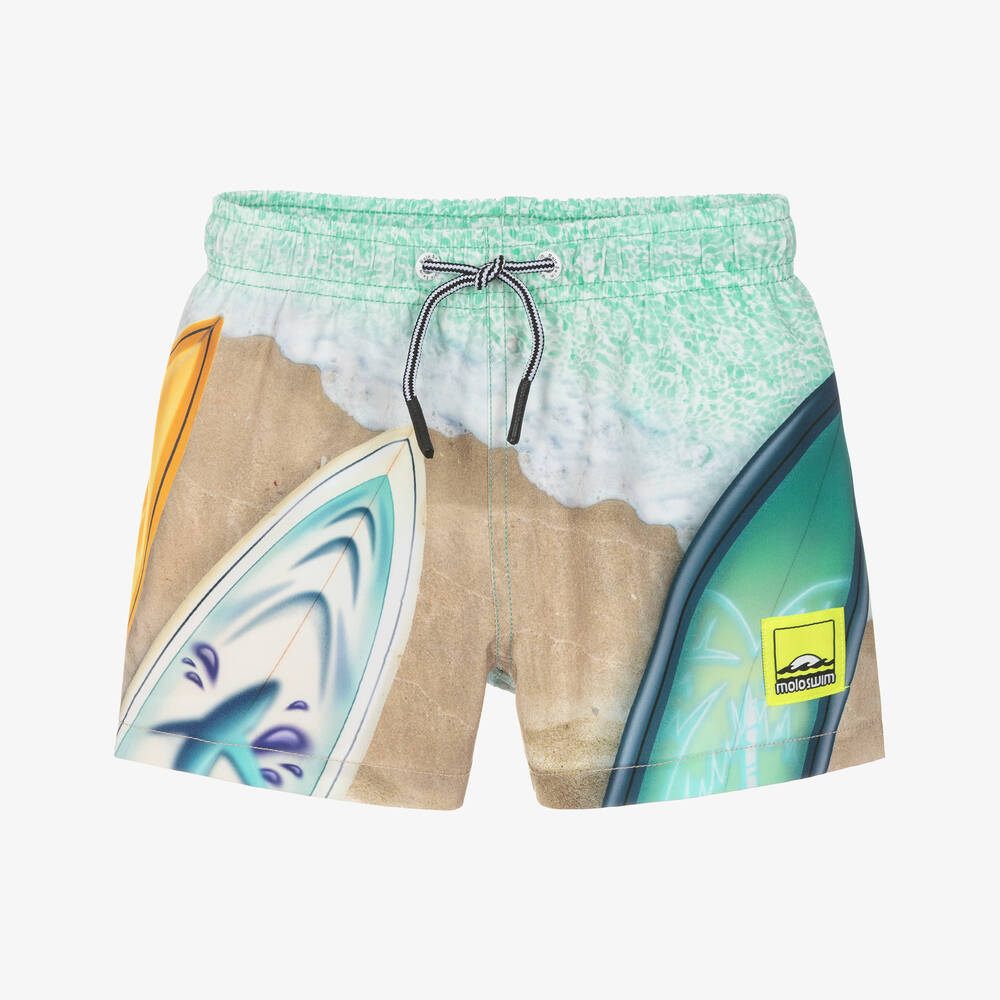 Molo-Boys Beige Surf Board Swim Shorts (UPF50+) | Childrensalon