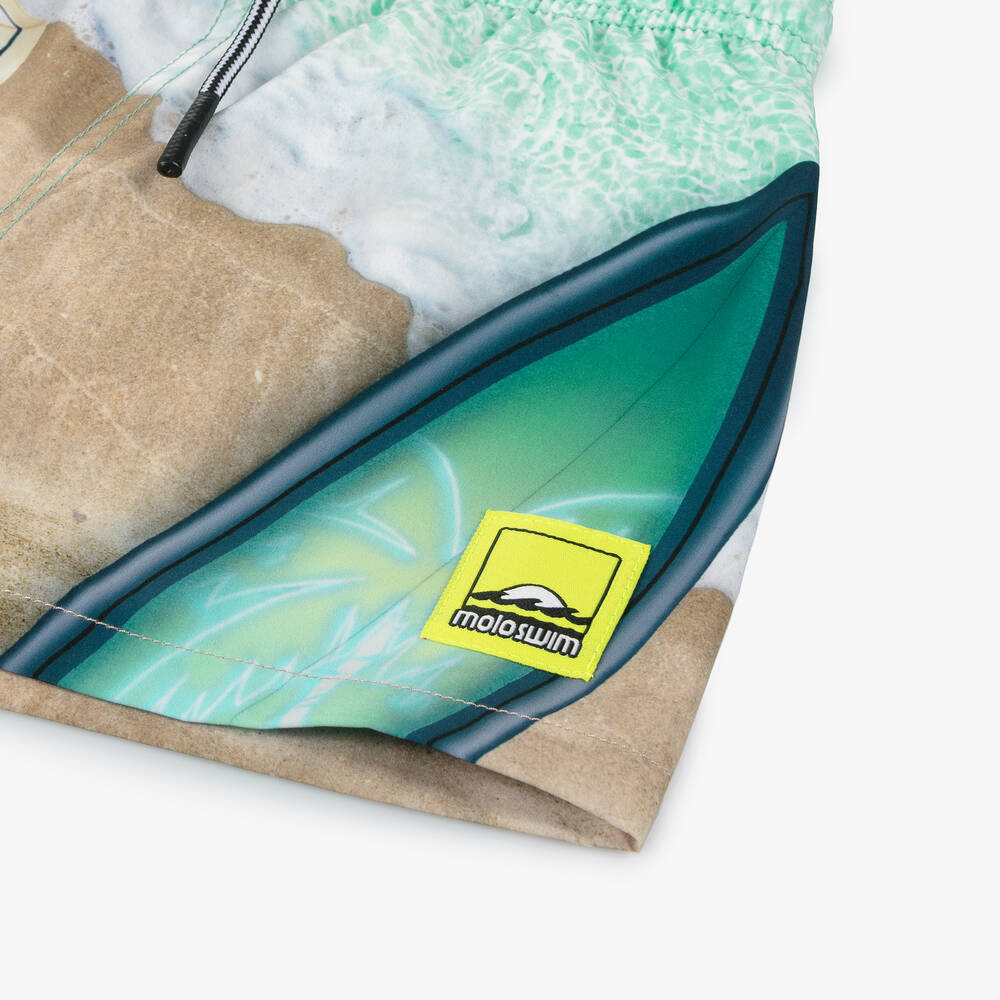 Molo-Boys Beige Surf Board Swim Shorts (UPF50+) | Childrensalon