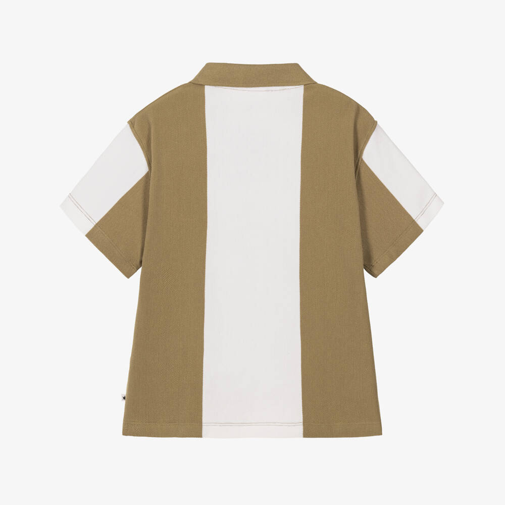 Molo-Boys Beige & White Striped Piqué Polo | Childrensalon