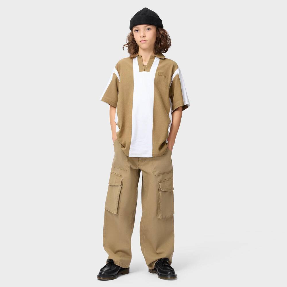 Molo-Boys Beige & White Striped Piqué Polo | Childrensalon