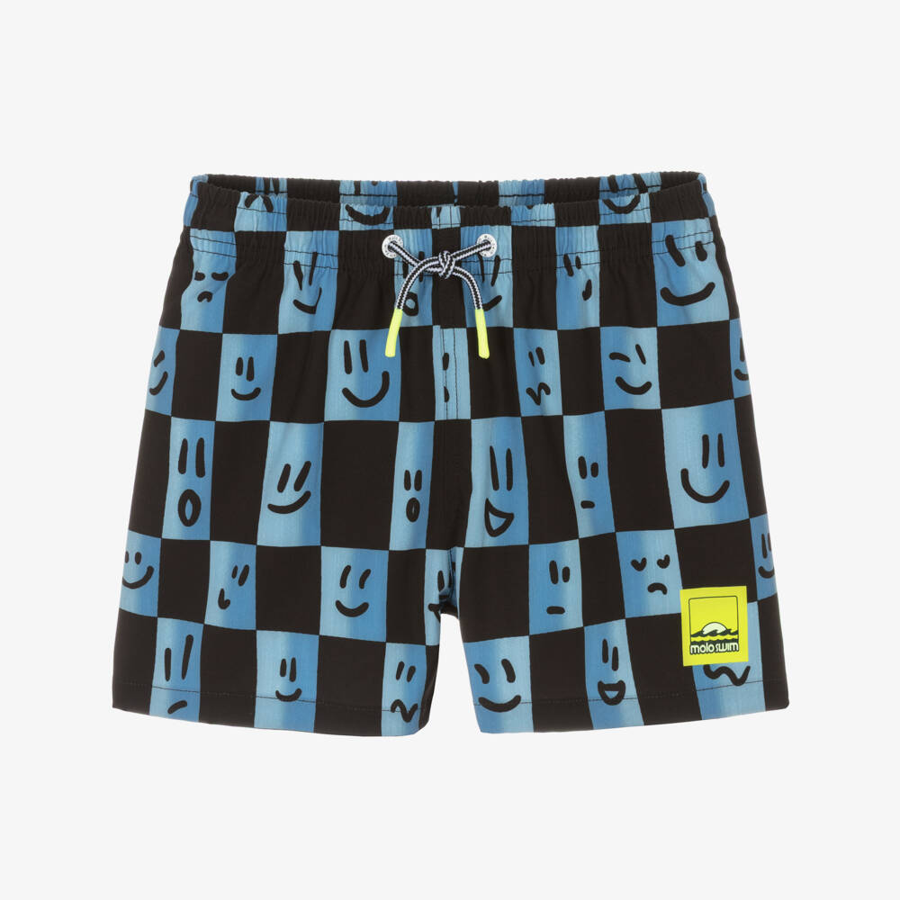 Molo-Boys Black & Blue Check Swim Shorts (UPF50+) | Childrensalon
