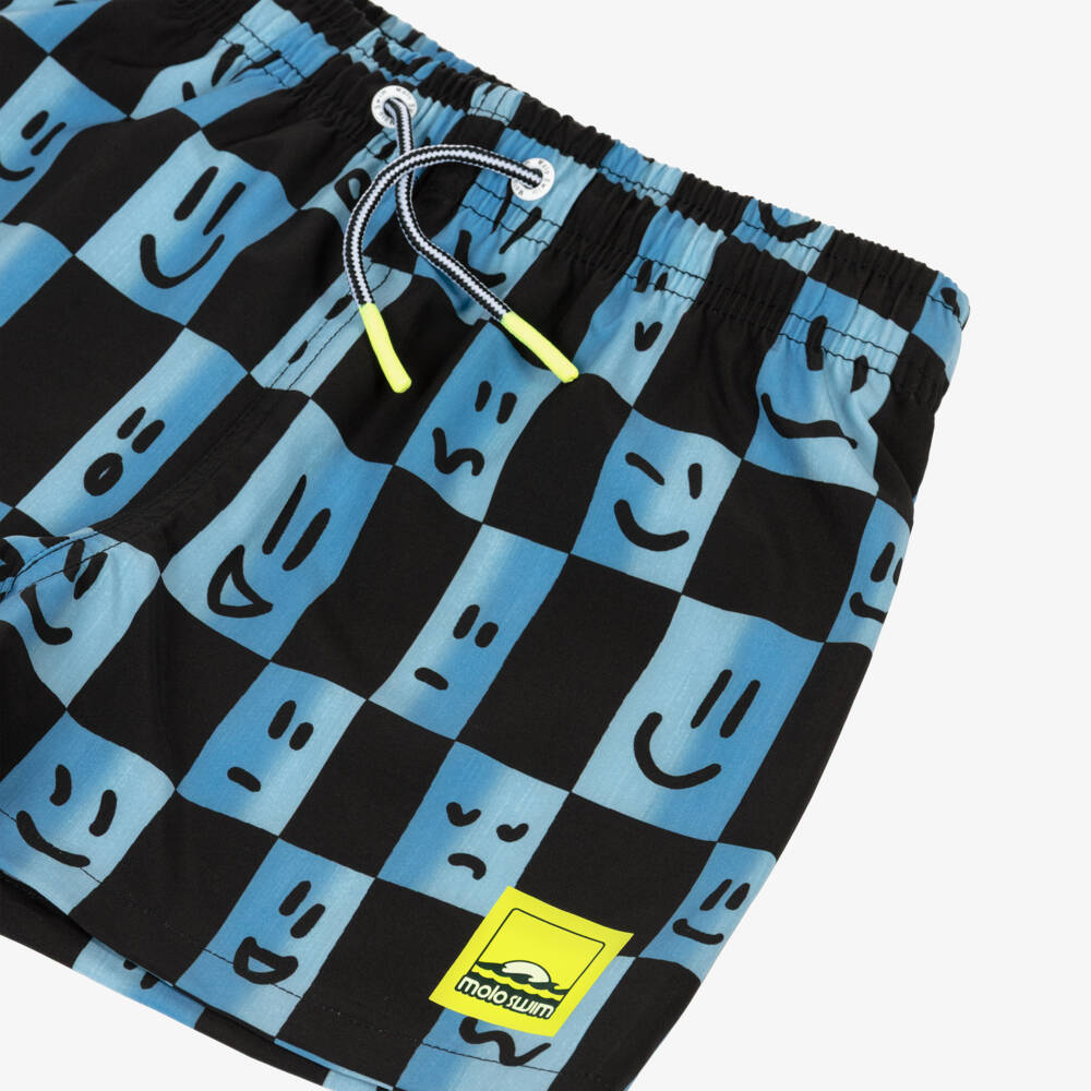 Molo-Boys Black & Blue Check Swim Shorts (UPF50+) | Childrensalon