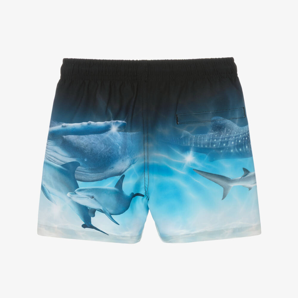 Molo-Boys Black & Blue Sea Creature Swim Shorts (UPF50+) | Childrensalon