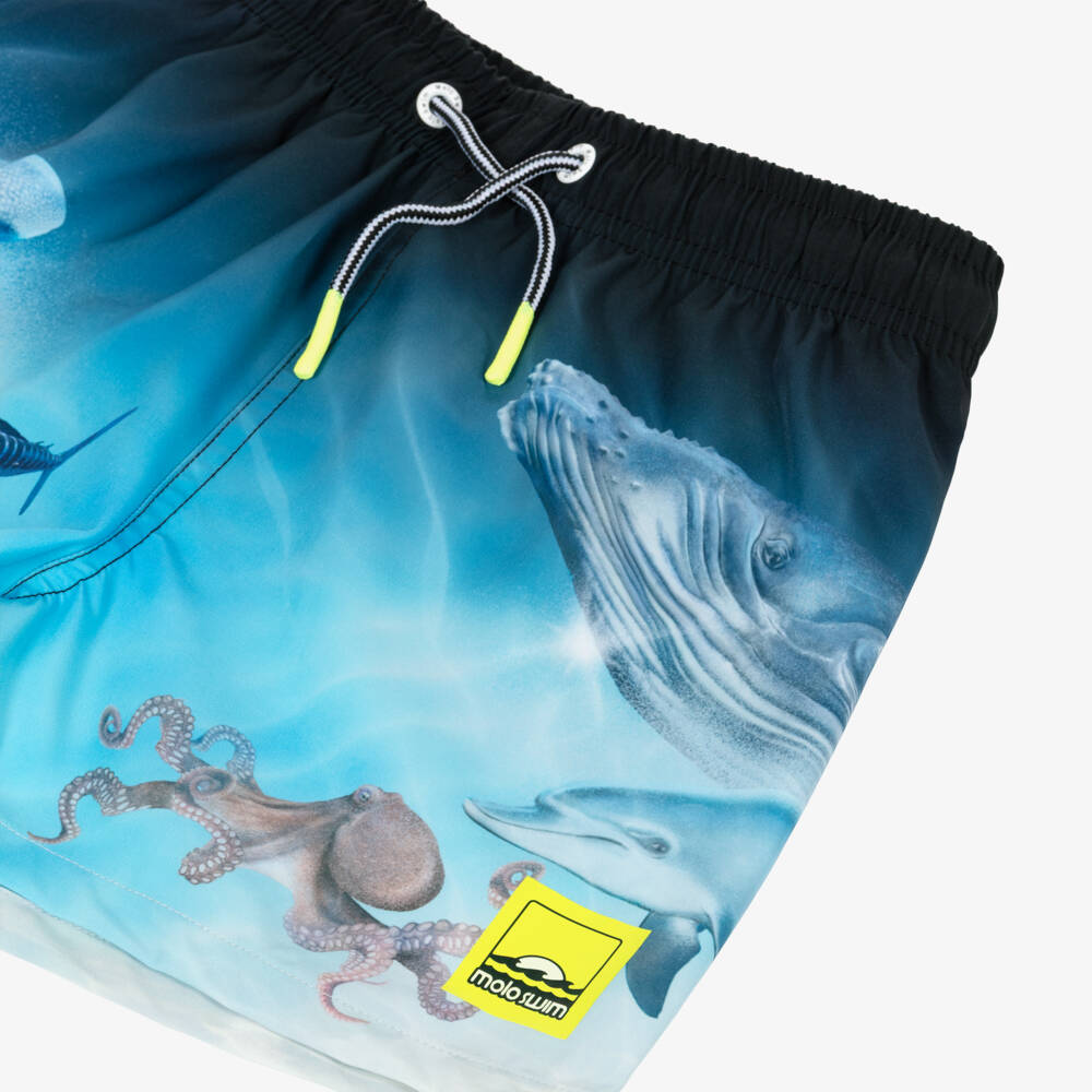 Molo-Boys Black & Blue Sea Creature Swim Shorts (UPF50+) | Childrensalon