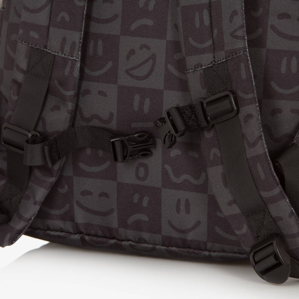 Molo-Boys Black Check & Smiling Face Canvas Backpack (42cm) | Childrensalon