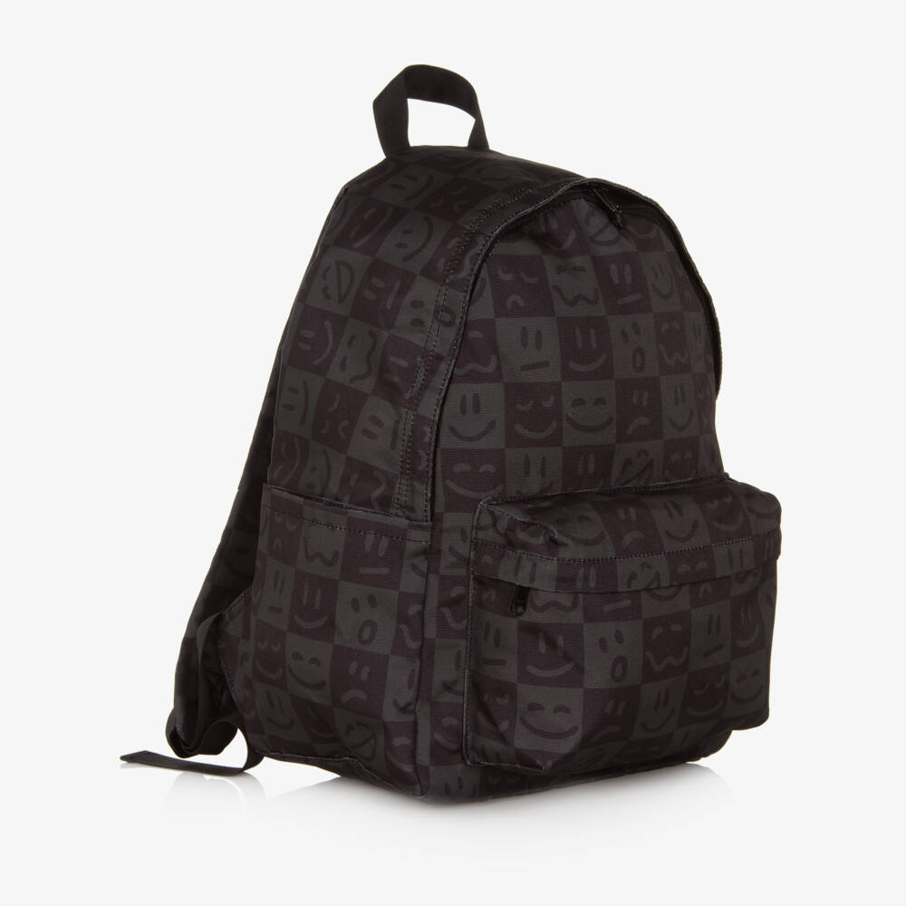 Molo-Boys Black Check & Smiling Face Canvas Backpack (42cm) | Childrensalon