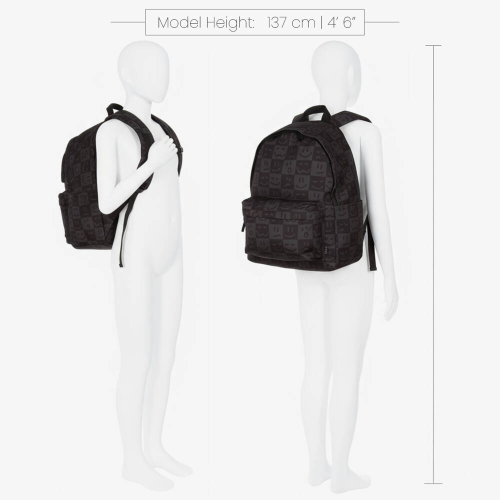 Molo-Boys Black Check & Smiling Face Canvas Backpack (42cm) | Childrensalon