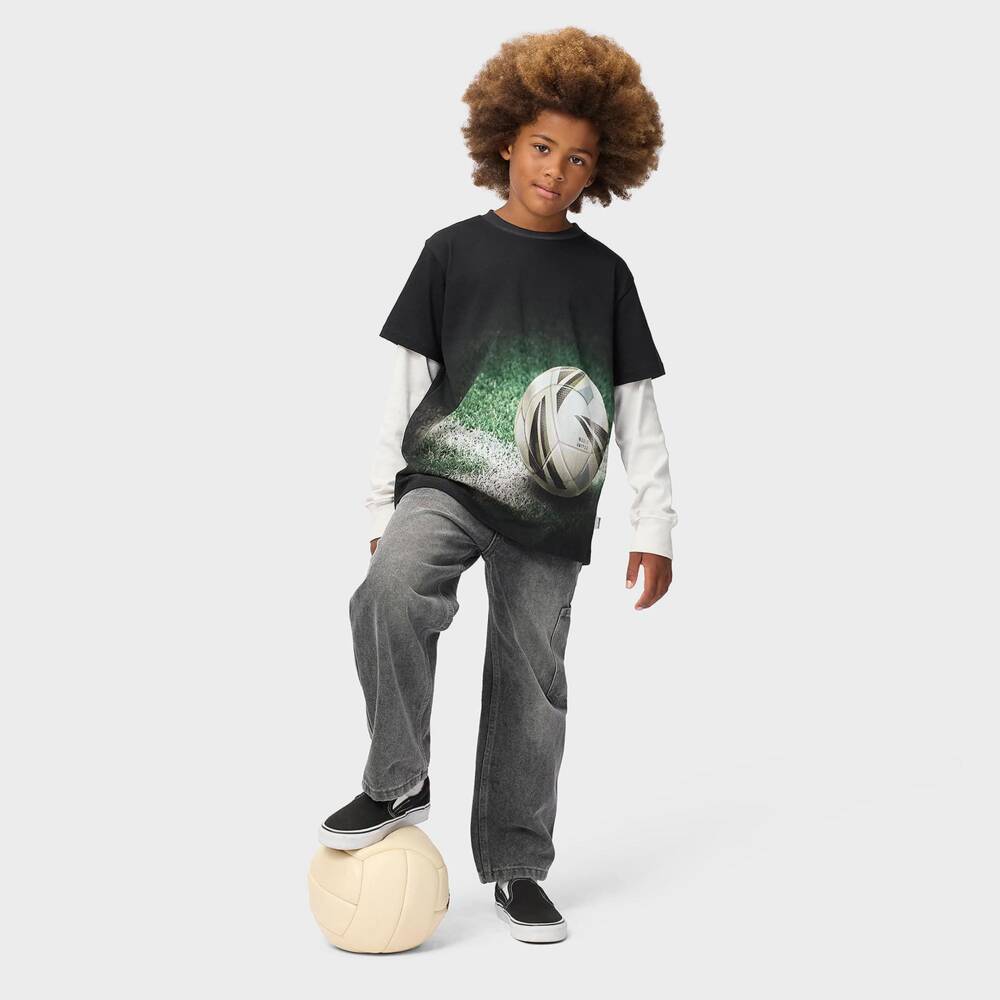 Molo-Boys Black Cotton Football Pitch T-Shirt | Childrensalon
