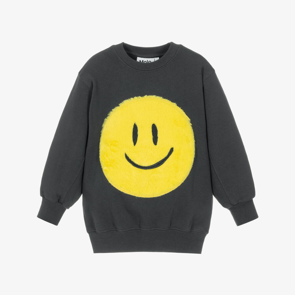 Molo-Boys Black Cotton Smiling Face Sweatshirt | Childrensalon
