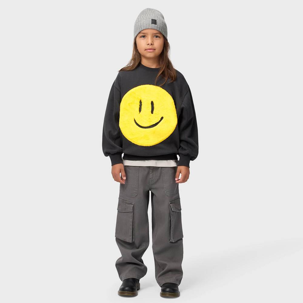 Molo-Boys Black Cotton Smiling Face Sweatshirt | Childrensalon