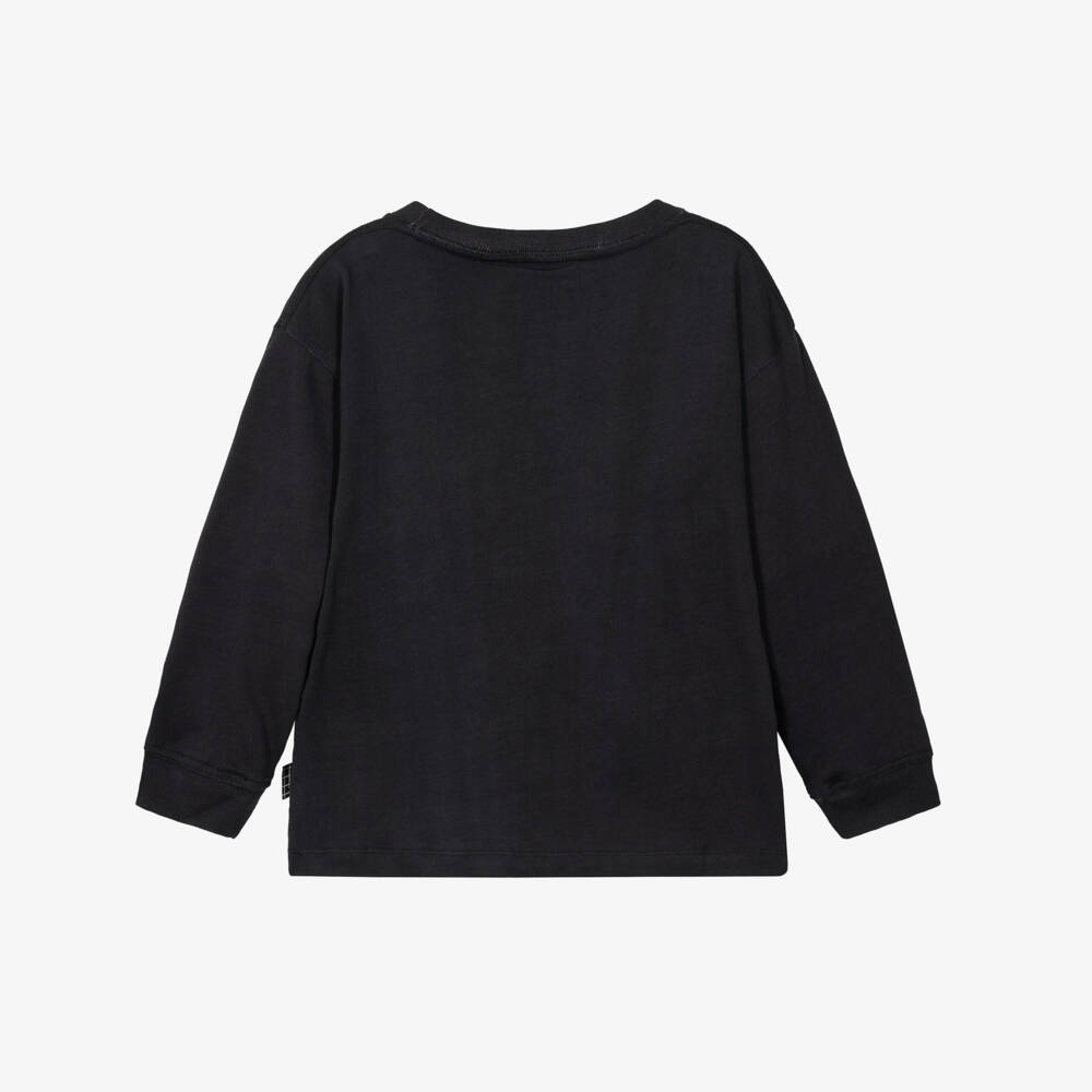 Molo-Boys Black Cotton Top with Christmas Moose Print | Childrensalon