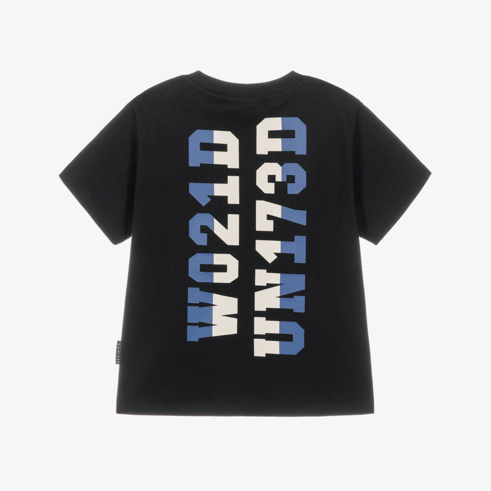 Molo-Boys Black Cotton World United T-Shirt | Childrensalon
