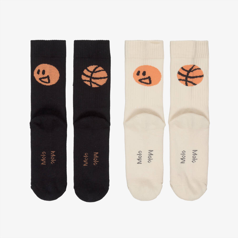 Molo-Boys Black & Ivory Cotton Basketball Socks (2 Pack) | Childrensalon