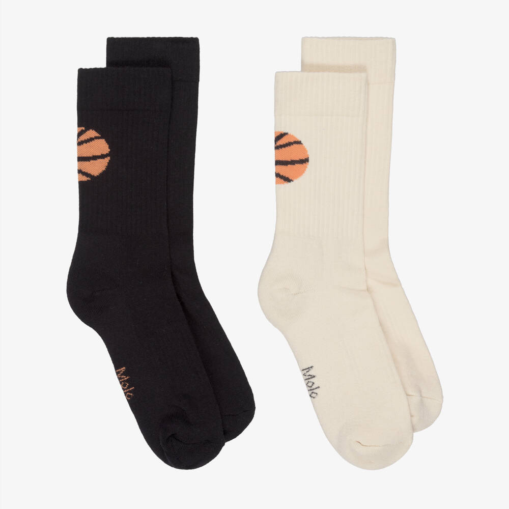Molo-Boys Black & Ivory Cotton Basketball Socks (2 Pack) | Childrensalon