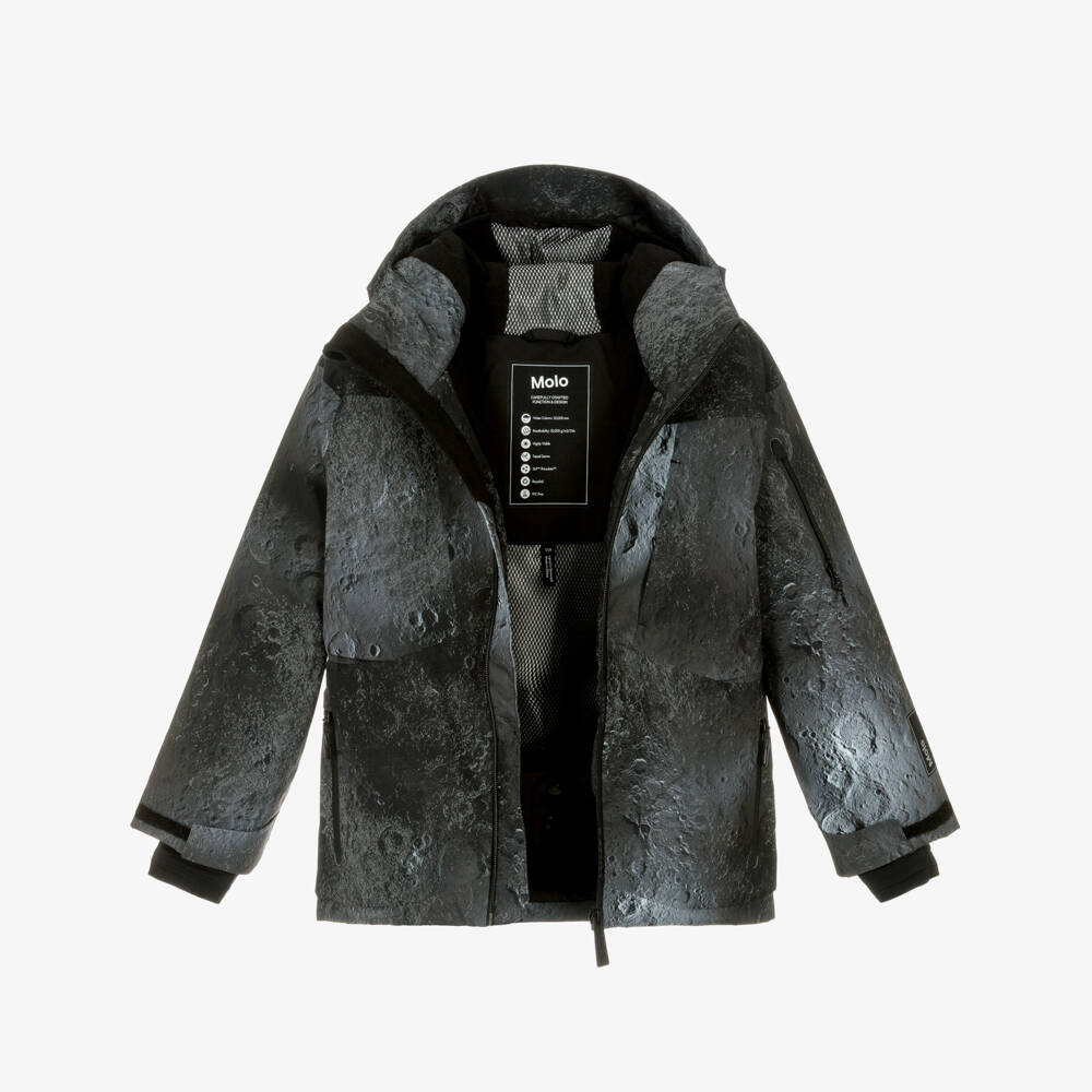 Molo-Boys Black Moon Print Technical Ski Jacket | Childrensalon