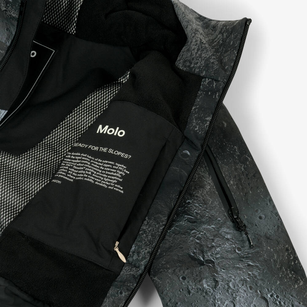 Molo-Boys Black Moon Print Technical Ski Jacket | Childrensalon