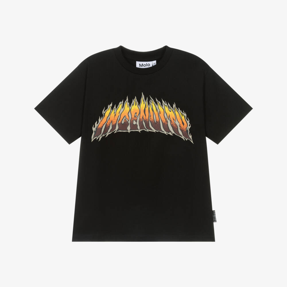 Molo-تيشيرت بتصميم لهب قطن عضوي لون أسود للأولاد | Childrensalon