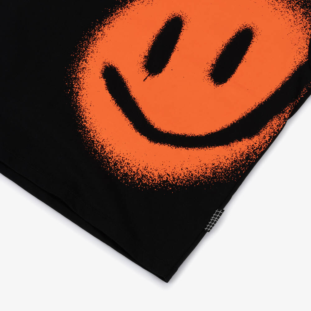 Molo-Boys Black Organic Cotton T-Shirt with Orange Smile Print | Childrensalon