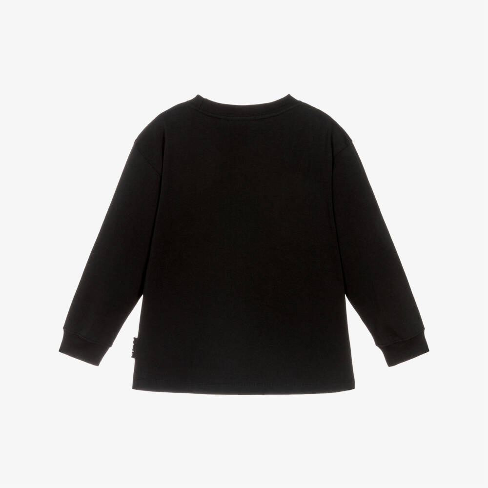 Molo-Boys Black Organic Cotton Top with Skateboarding Cat | Childrensalon