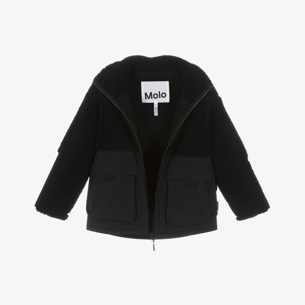 Molo-Boys Black Sherpa Fleece Utility Jacket | Childrensalon