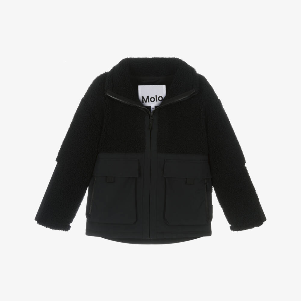 Molo-Boys Black Sherpa Fleece Utility Jacket | Childrensalon