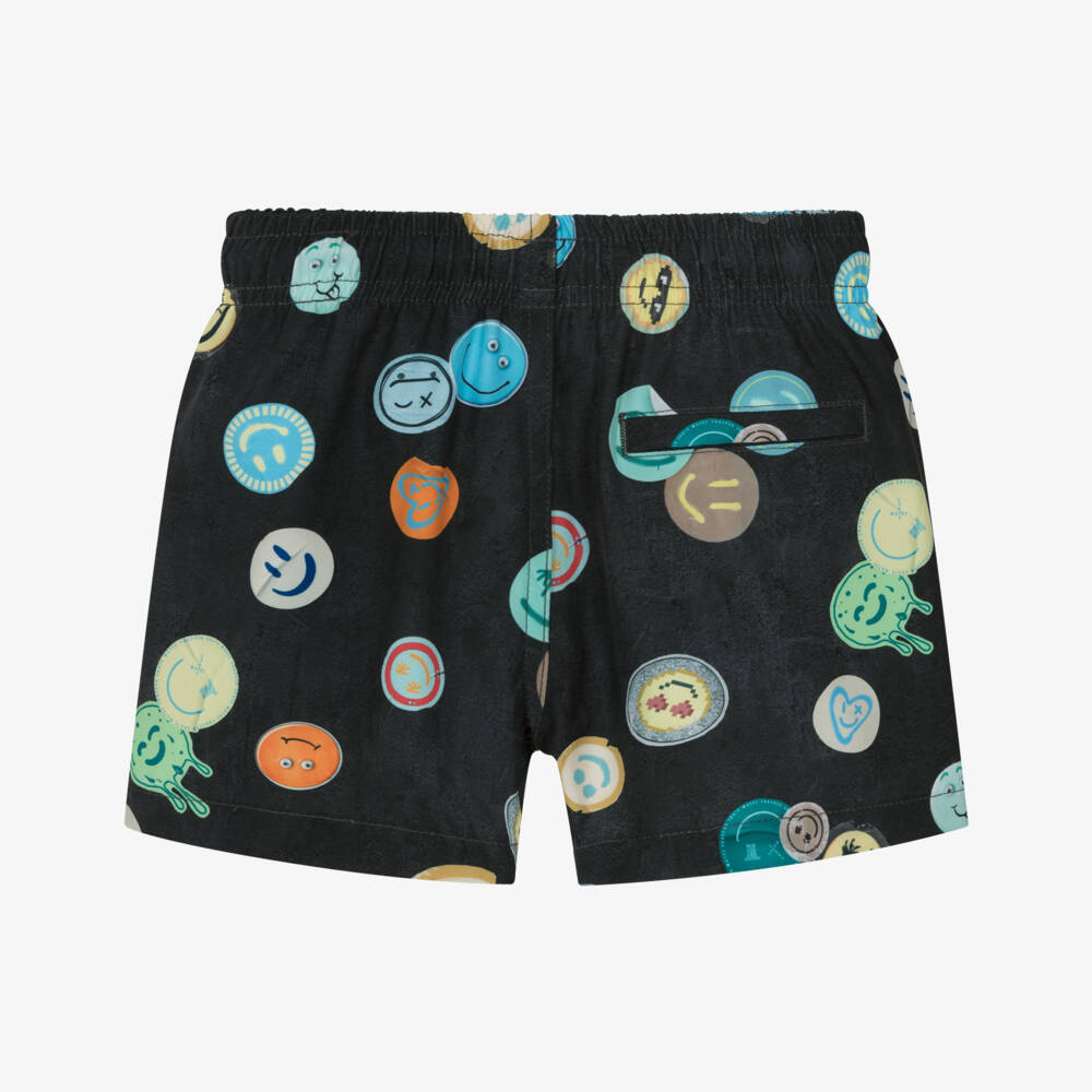 Molo-Boys Black Smiling Face Swim Shorts (UPF50+) | Childrensalon