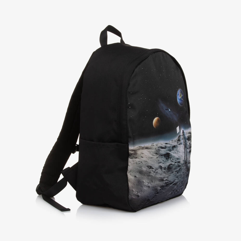 Molo-Boys Black Space Print Canvas Backpack (41cm) | Childrensalon