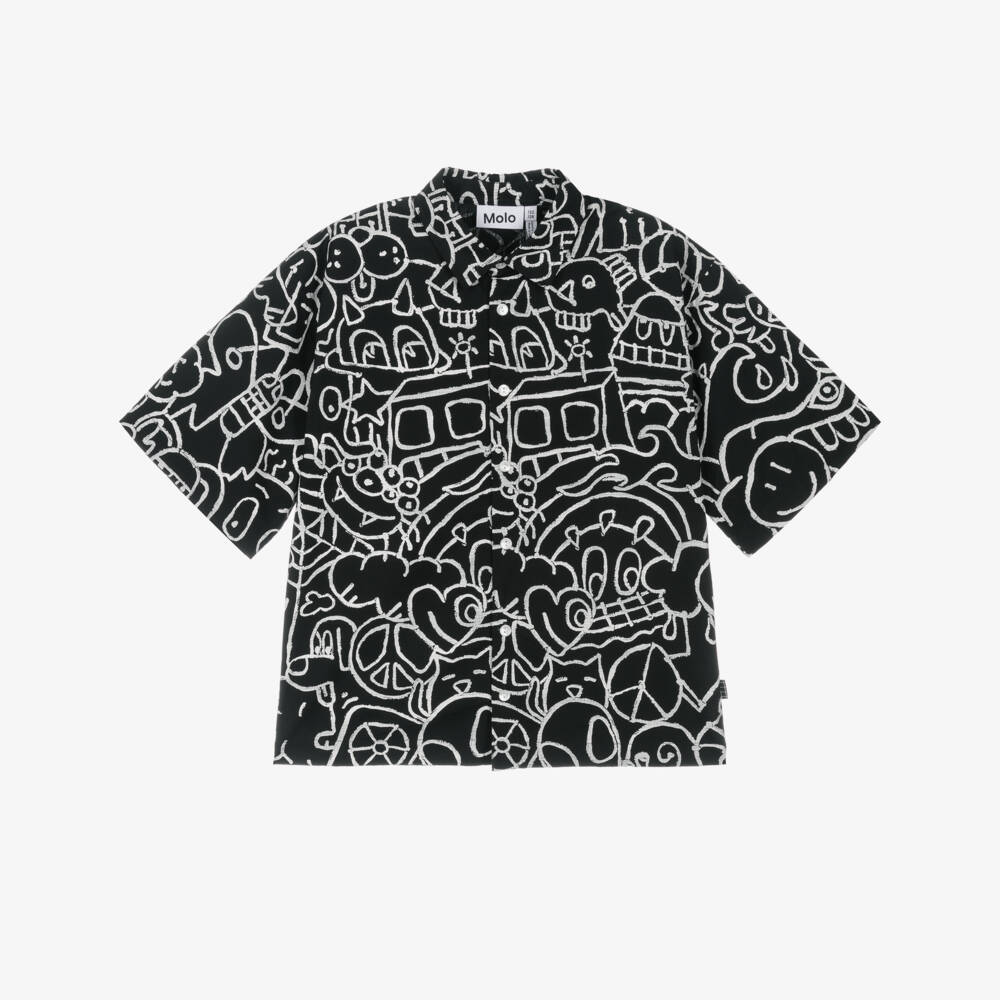 Molo-Рубашка черно-белая с рисунком из хлопка для мальчиков | Childrensalon