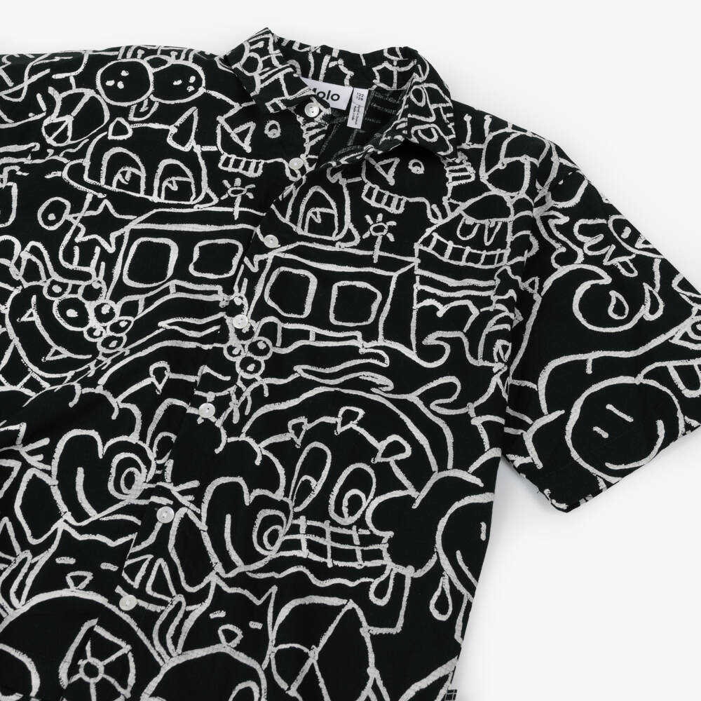 Molo-Рубашка черно-белая с рисунком из хлопка для мальчиков | Childrensalon