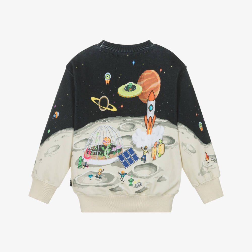 Molo-سويتشيرت بطبعة فضائية لون أسود وأصفر للأولاد | Childrensalon