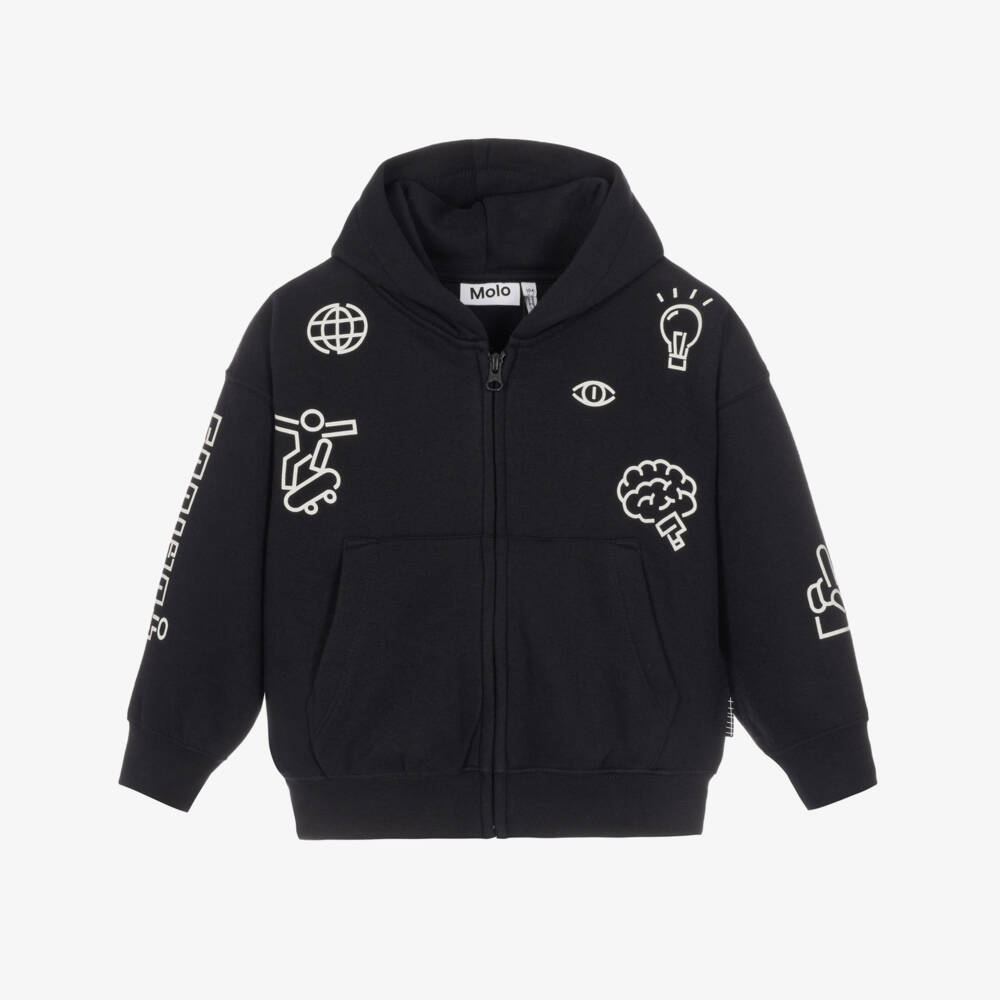 Molo-Boys Black Zip-Up Top with Printed Graphics | Childrensalon