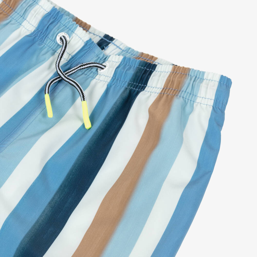 Molo-Boys Blue & Beige Striped Swim Shorts (UPF50+) | Childrensalon