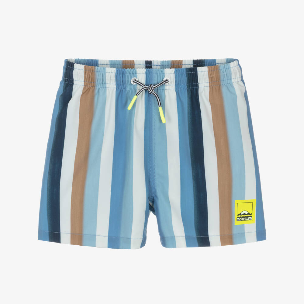 Molo-Boys Blue & Beige Striped Swim Shorts (UPF50+) | Childrensalon