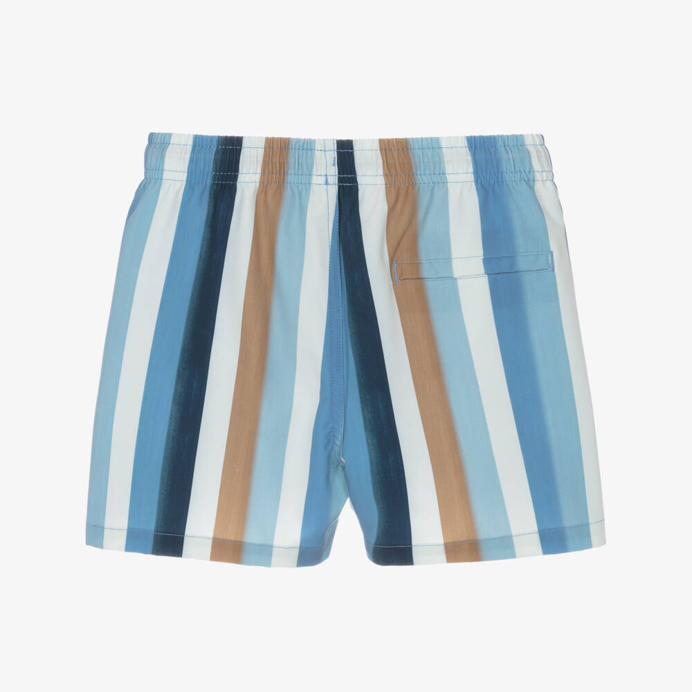 Molo-Boys Blue & Beige Striped Swim Shorts (UPF50+) | Childrensalon