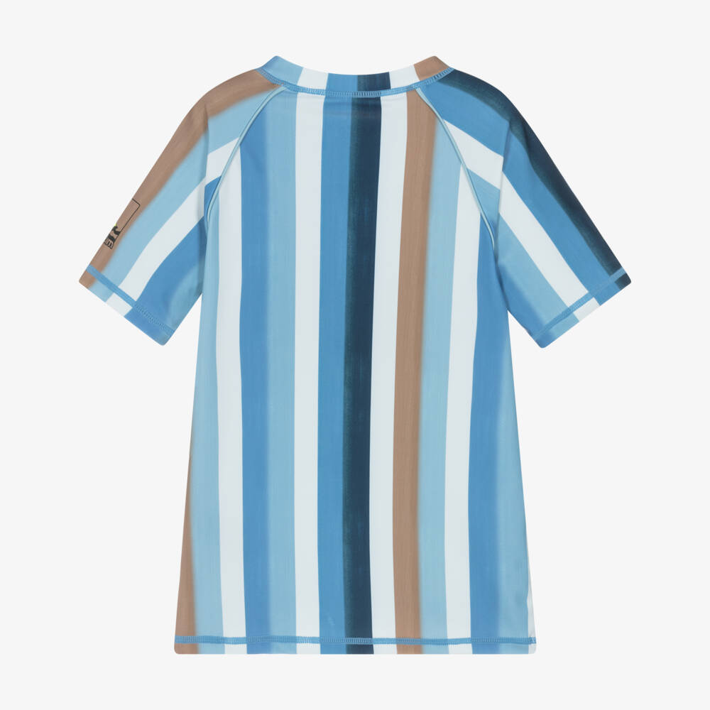 Molo-Boys Blue & Beige Striped Swim Top (UPF50+) | Childrensalon