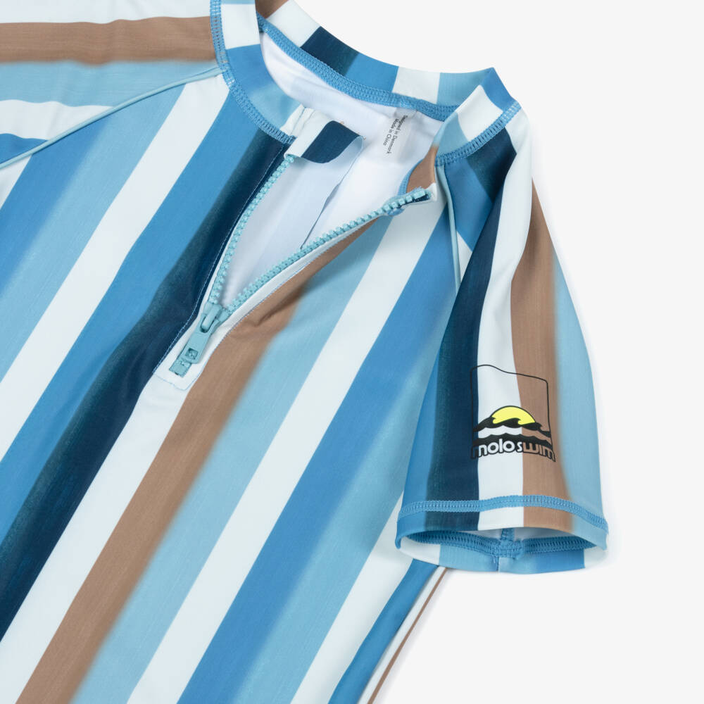 Molo-Boys Blue & Beige Striped Swim Top (UPF50+) | Childrensalon